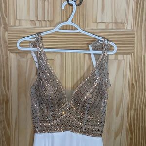 White Prom dress! Rose gold diamond / shinny design. It’s a beautiful color!